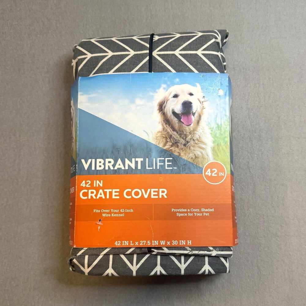 Vibrant Life 42” Dog Crate Cover Gray White Chevron Kennel Cage Cover NEW